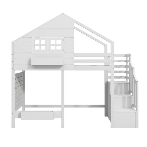 Lit Superposé 90x200 Cm Lit Cabane Enfant Bois Blanc Avec Étagère Et Rangements