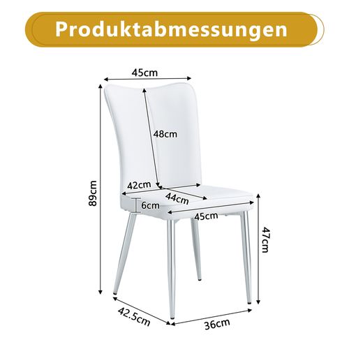Lot De 2 Chaises De Salle à Manger En Pu Blanc, Pieds Métal Argenté