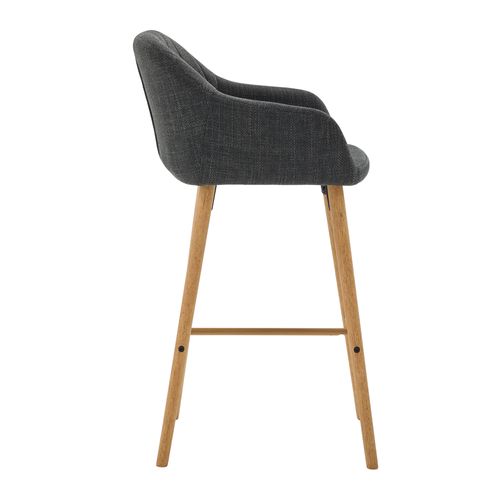 Lot De 2 Tabourets De Bar 40x43,5x104 Cm En Lin Noir Avec Dossier Haut, Accoudoirs