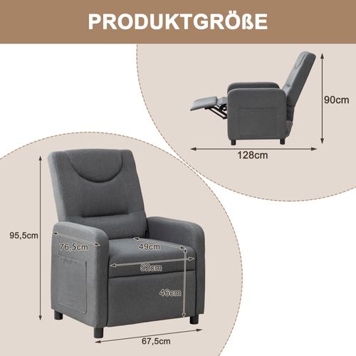 Fauteuil Relax Inclinable En Lin Gris Foncé Avec Repose-pieds Escamotable