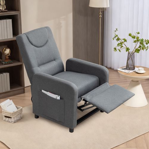 Fauteuil Relax Inclinable En Lin Gris Foncé Avec Repose-pieds Escamotable