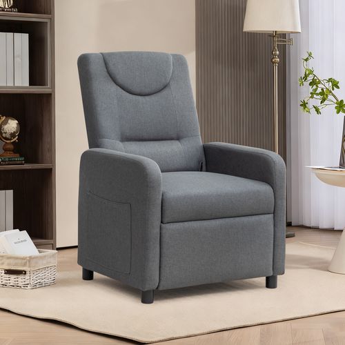 Fauteuil Relax Inclinable En Lin Gris Foncé Avec Repose-pieds Escamotable