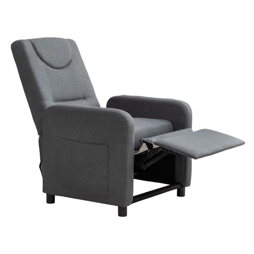 Fauteuil Relax Inclinable En Lin Gris Foncé Avec Repose-pieds Escamotable