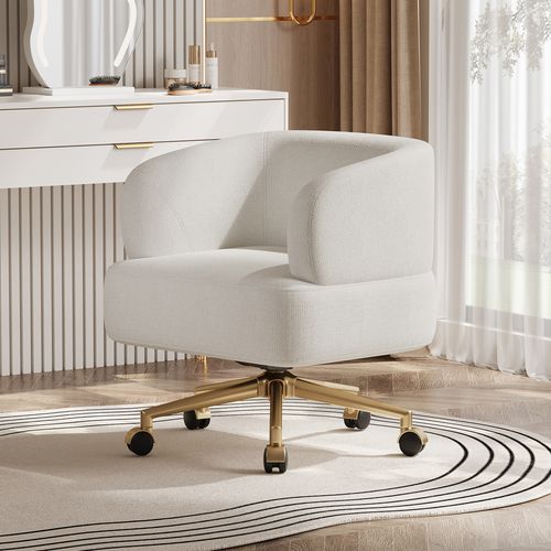 Fauteuil De Bureau Pivotant 360° Sur Roulettes En Chenille Beige, 71x60x71 Cm