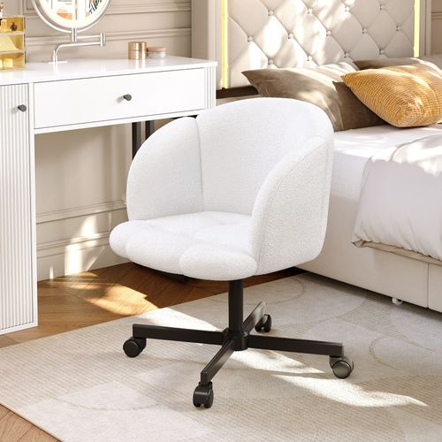 Fauteuil De Bureau Pivotante Sur Roulettes, Réglable En Hauteur, Tissu Teddy Beige