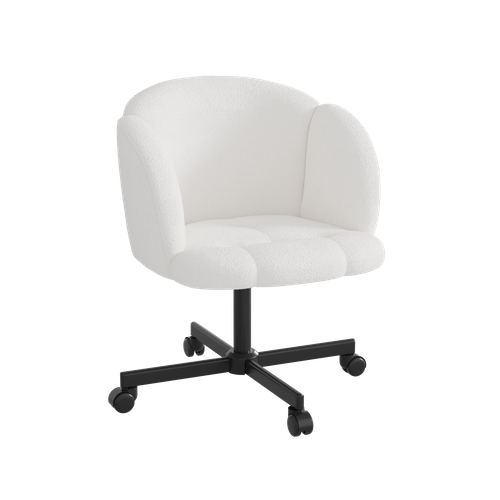 Fauteuil De Bureau Pivotante Sur Roulettes, Réglable En Hauteur, Tissu Teddy Beige