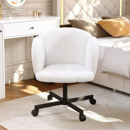 Fauteuil De Bureau Pivotante Sur Roulettes, Réglable En Hauteur, Tissu Teddy Beige