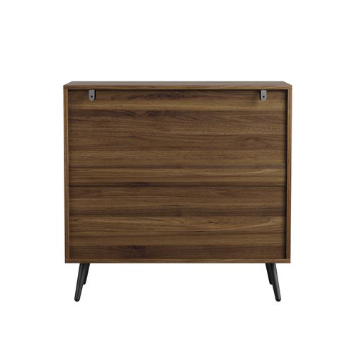 Commode 3 Tiroirs Couleur Bois Noyer 80x39x78 Cm, Chevet De Chambre Avec Rangement