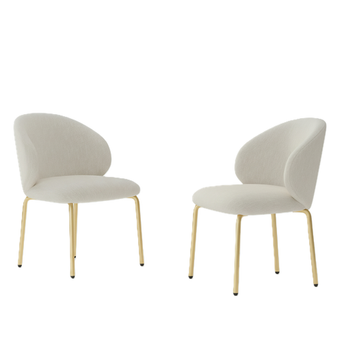 Lot De 2 Chaises En Chenille Beige Avec Pieds Métal Doré, Salle à Manger Et Bureau