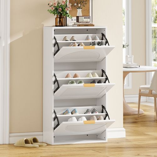 Meuble à Chaussures Blanc Étroit 3 Abattants 60x24x114 Cm