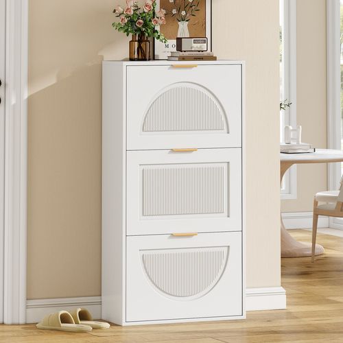 Meuble à Chaussures Blanc Étroit 3 Abattants 60x24x114 Cm