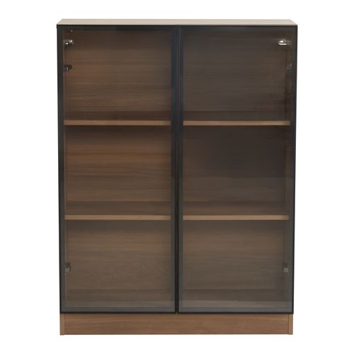 Vitrine En Verre 80x32x106 Cm Bois Couleur Noyer Naturel , Avec LED, 2 Portes Et 3 Compartiments