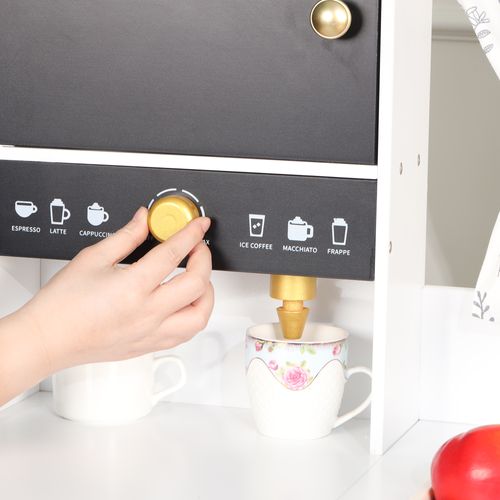 Cuisine Jouet Enfant Interactive 60x90x105 Cm, Bois Blanc Et Violet, Accessoires Inclus