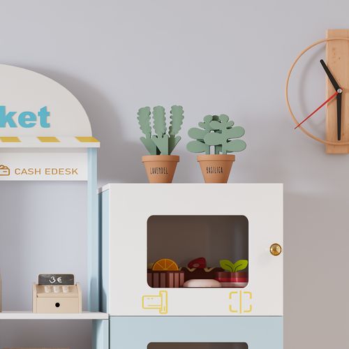 Magasin De Jeu Enfant Bois Et Plastique Bleu Avec Étagères, 90x155x107,5 Cm