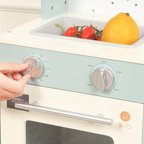 Cuisine Jouet Enfant 29x60x81 Cm Bois Bleu, Machine à Glaçons et Micro-ondes, Avec Rangements