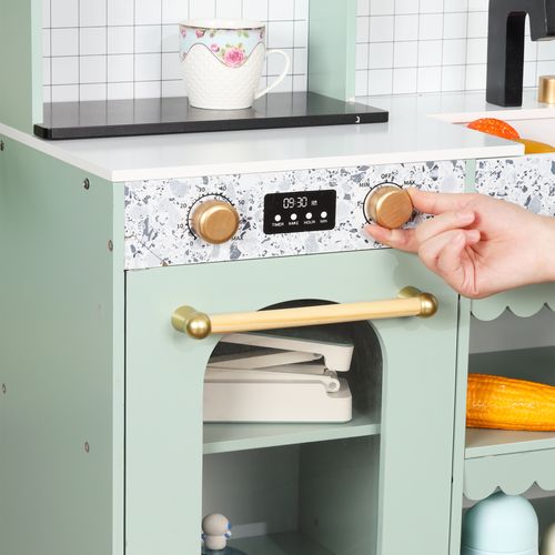 Cuisine Jouet Pour Enfants 30x90x98 Cm, Verte, Bois Et Plastique, Avec Rangements Et Accessoires