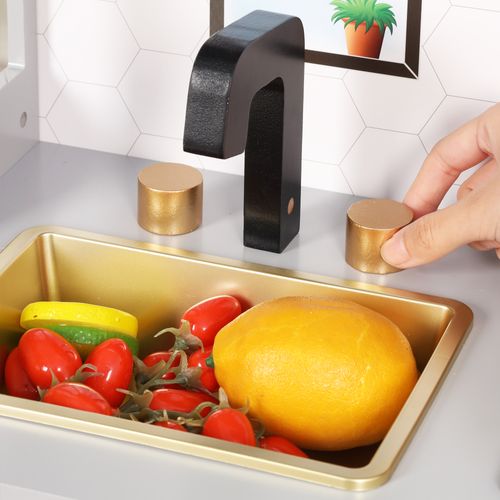 Cuisine Jouet Enfant 28,5x60x92 Cm Gris En Bois Et Plastique Avec Accessoires