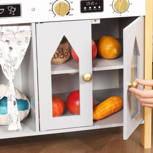 Cuisine Jouet Enfant 28,5x60x92 Cm Gris En Bois Et Plastique Avec Accessoires