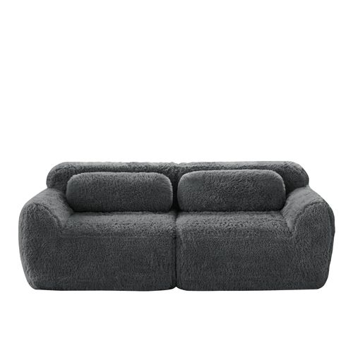Canapé Compressé Modulable 2 Places 204cm En Tissu Peluche Gris