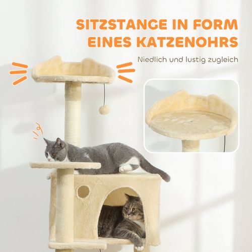 Arbre à Chat 48 X 48 X 160 Cm Avec Hamac, Échelle, Grotte Et Poteaux En Sisal, Beige