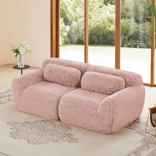 Canapé Compressé Modulable 2 Places 204cm En Tissu Peluche - Rose