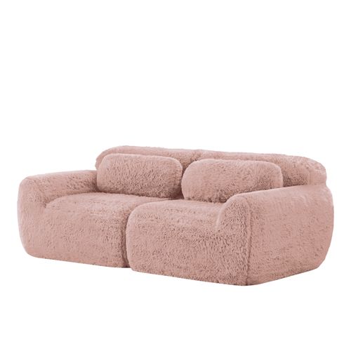 Canapé Compressé Modulable 2 Places 204cm En Tissu Peluche - Rose