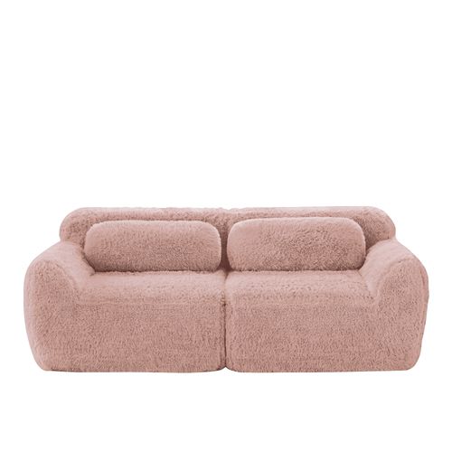 Canapé Compressé Modulable 2 Places 204cm En Tissu Peluche - Rose