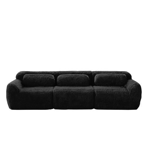 Canapé Modulable 3 Places En Velours Noir Avec Ottoman Connectable Et Base Antidérapante