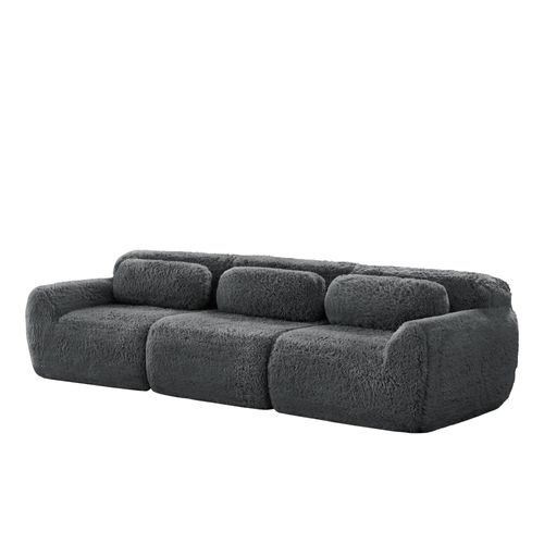 Canapé 3 Places Compressé Modulable En Tissu - Gris