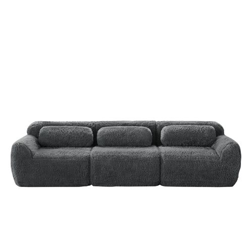 Canapé 3 Places Compressé Modulable En Tissu - Gris