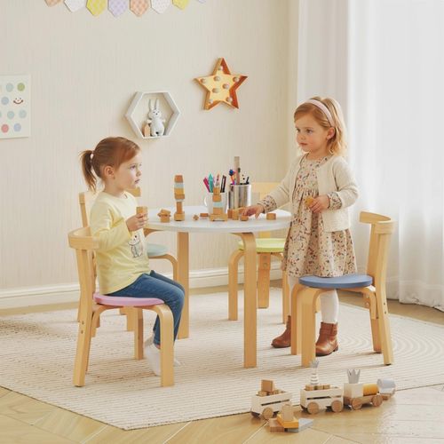 Ensemble Table Et 4 Chaises Enfant 5 Pièces, Bois Certifié Fsc, Multicolore