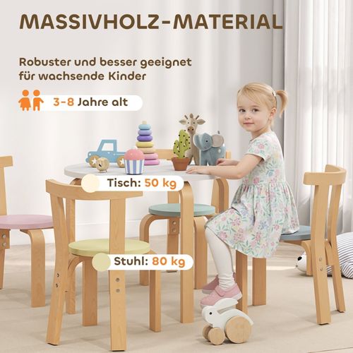 Ensemble Table Et 4 Chaises Enfant 5 Pièces, Bois Certifié Fsc, Multicolore