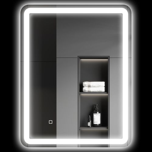 Miroir LED Salle De Bain 70x90 Cm, Tactile, Anti-buée, 3 Couleurs, Argent