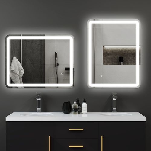 Miroir LED Salle De Bain 70x90 Cm, Tactile, Anti-buée, 3 Couleurs, Argent