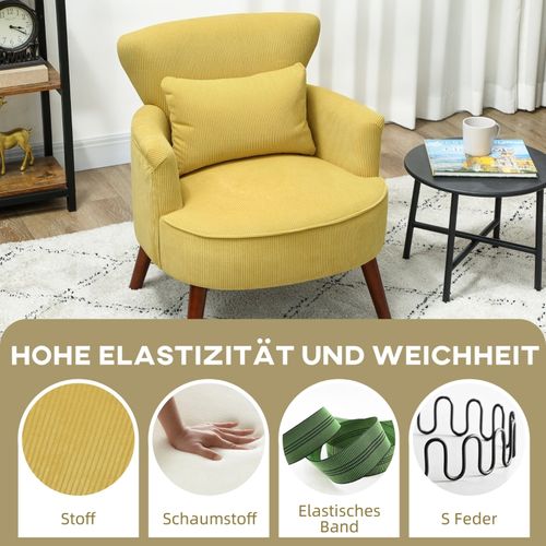 Fauteuil Jaune Avec Coussin Lombaire Et Pieds En Bois D'hévéa