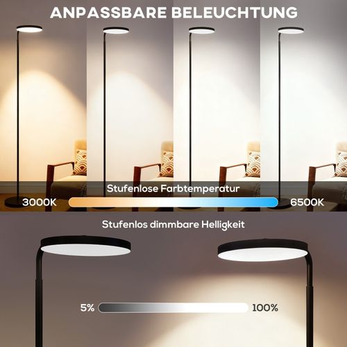 Lampadaire LED 30w 2800 Lm Dimmable 3000–6500k Télécommande Magnétique Tête 350° Noir