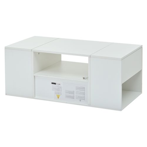 Table Basse Salon 100 X 50 X 40 Cm Blanche LED, Tiroir, 2 Portes, 6 Rangements