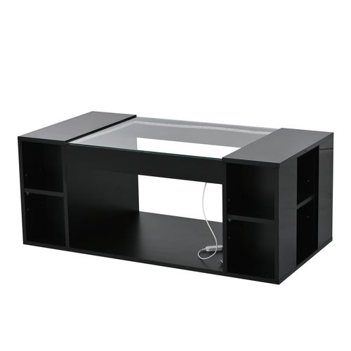Table Basse Noir 100x50x40 Cm Avec LED Et Espace De Rangement Central