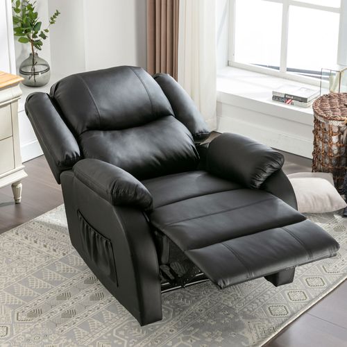 Fauteuil Relax Inclinable 80x90x100 Cm En Pu Noir, Poche Latérale