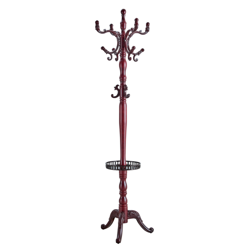 Porte-manteau Sur Pied 195 Cm En Bois Noyer Avec Crochets, Base Métal Et Pieds Antidérapants