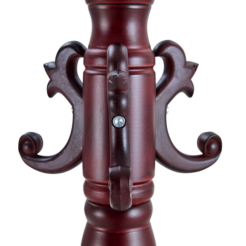 Porte-manteau Sur Pied 195 Cm En Bois Noyer Avec Crochets, Base Métal Et Pieds Antidérapants