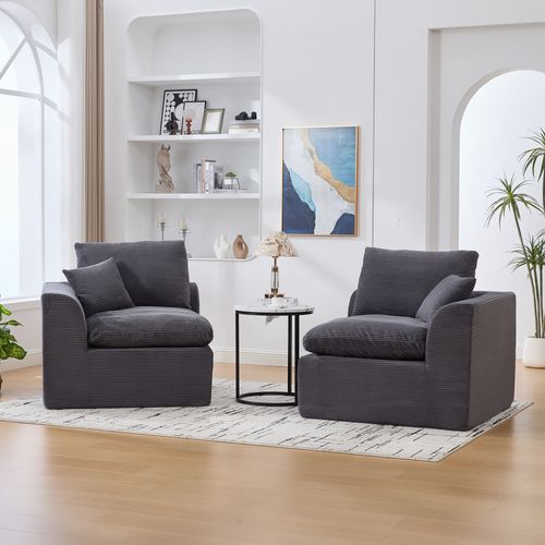 Canapé 2 Places 204 X 102,5 X 84 Cm Velours Côtelé Gris Foncé Avec Coussins