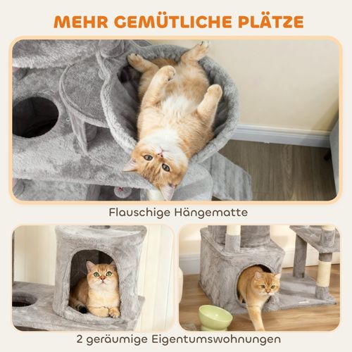 Arbre à Chat 170 Cm Avec Tunnel, 2 Niches, Hamac Et Poteaux En Sisal, Base Large, Gris Clair