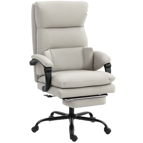 Fauteuil De Bureau Réglable 66x60x113-121 Cm, Dossier Haut, Repose-pieds, Simili Gris Clair