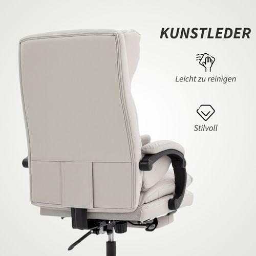 Fauteuil De Bureau Réglable 66x60x113-121 Cm, Dossier Haut, Repose-pieds, Simili Gris Clair