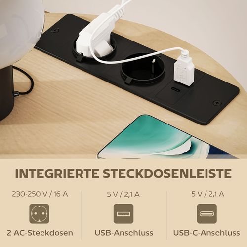 Table D'appoint 50 X 55,1 Cm Avec Prises Et Ports USB/type‑c, 3 Niveaux, Bois Naturel Et Métal
