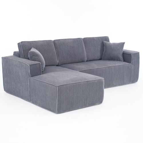 Canapé D'angle 3 Places 235x128 Cm Avec Méridienne, Velours Côtelé Gris