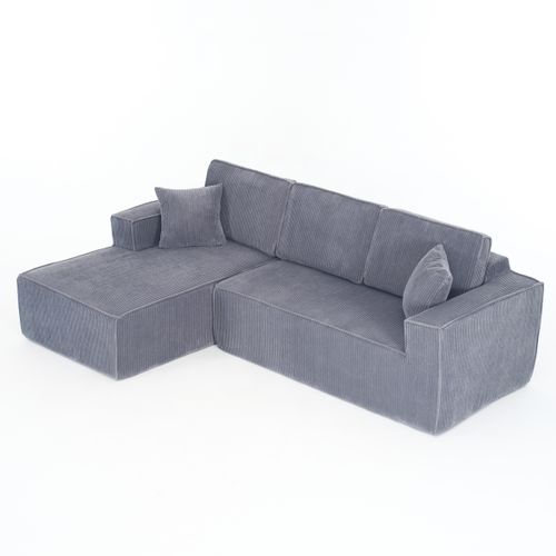 Canapé D'angle 3 Places 235x128 Cm Avec Méridienne, Velours Côtelé Gris