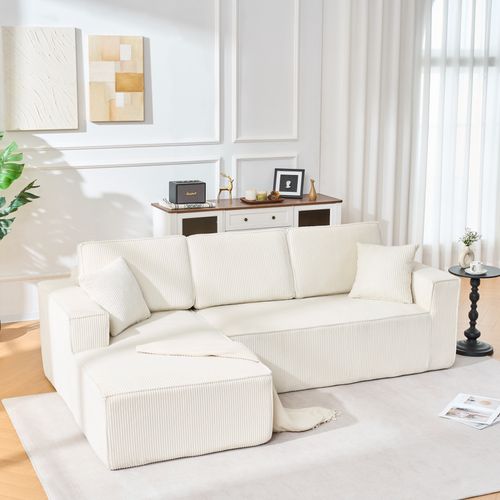 Canapé D'angle 3 Places 235x128 Cm Avec Méridienne, Velours Côtelé Beige