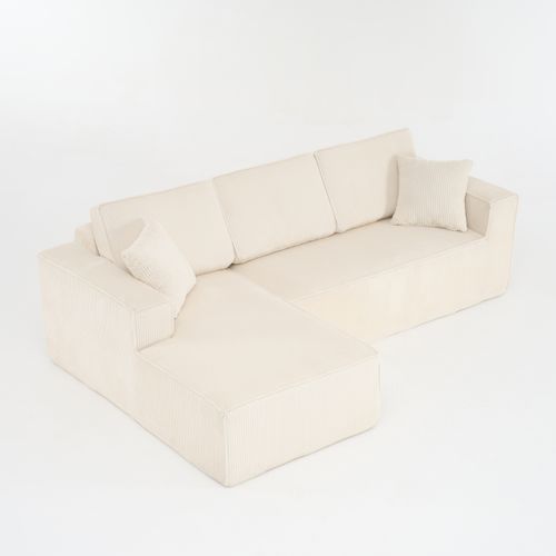 Canapé D'angle 3 Places 235x128 Cm Avec Méridienne, Velours Côtelé Beige